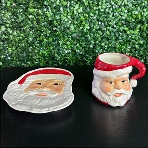 Longaberger Basket Co Christmas Santa Clause Milk and Cookies Plate & Mug Dishes